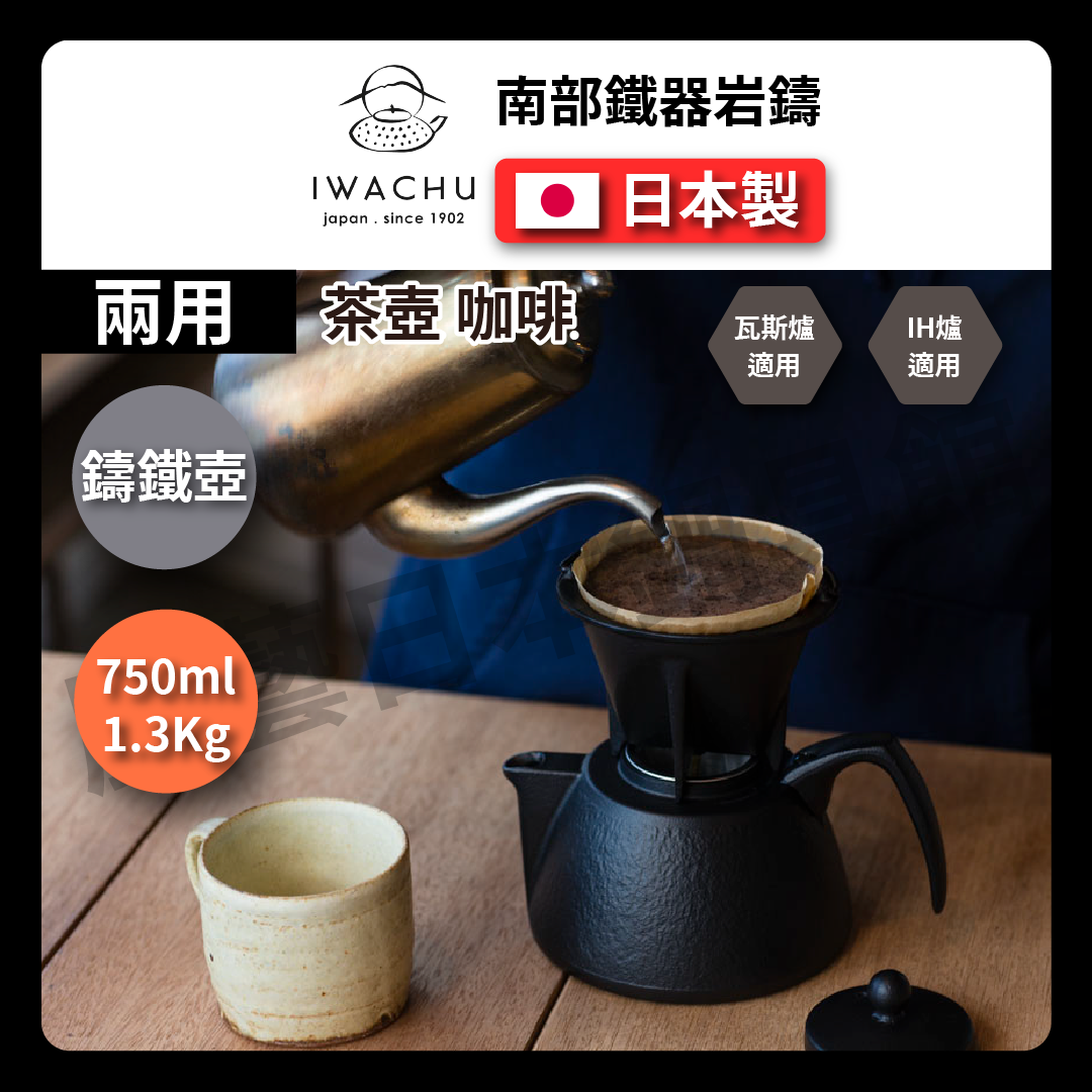 🫖 岩鑄|0.75L 鑄鐵泡茶沖咖啡兩用壺組|南部鐵器/咖啡壺/鐵壺/濾網/鑄鐵咖啡壺/手沖壺/茶壺/泡茶-12361
