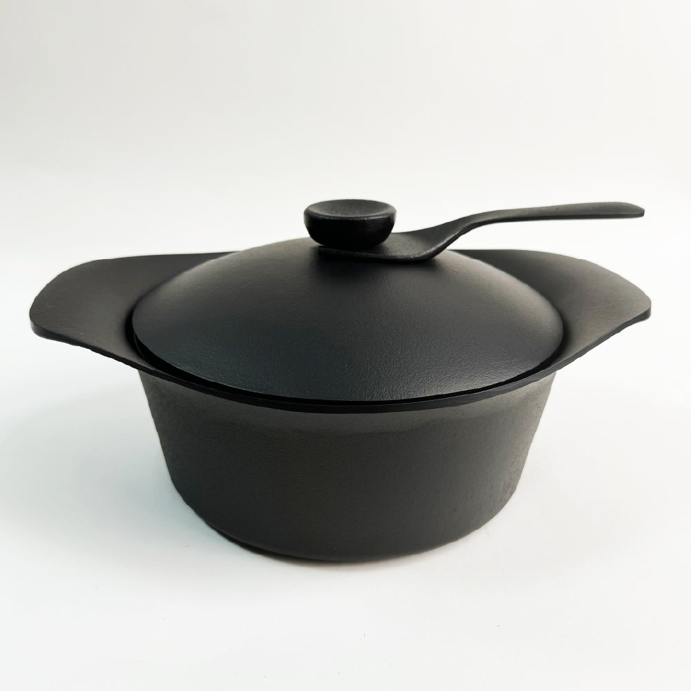 Sori Yanagi|22cm cast iron deep pot|with lid and fork/double-eared soup pot/cast iron soup pot/soup pot/deep pot/cast iron pot/pot/southern iron/ready stock