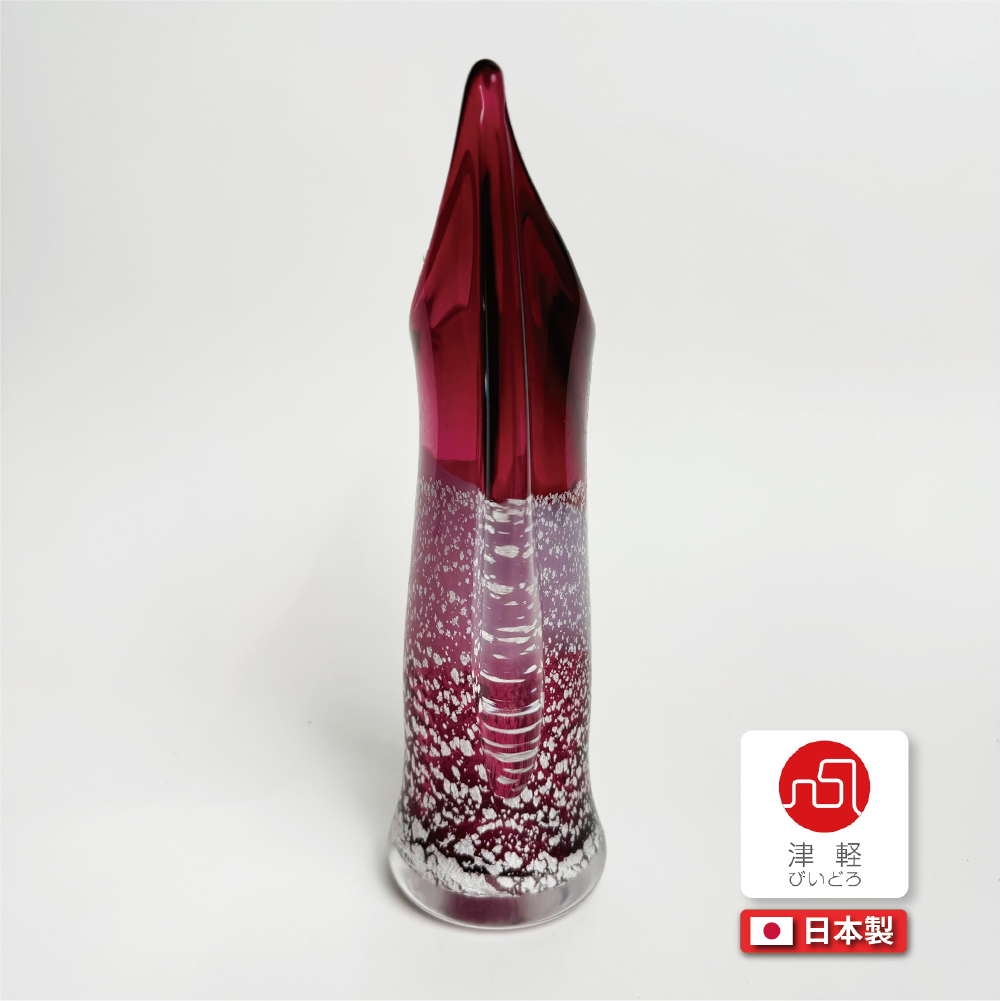 日本津輕玻璃|玫瑰紅銀箔玻璃花瓶|