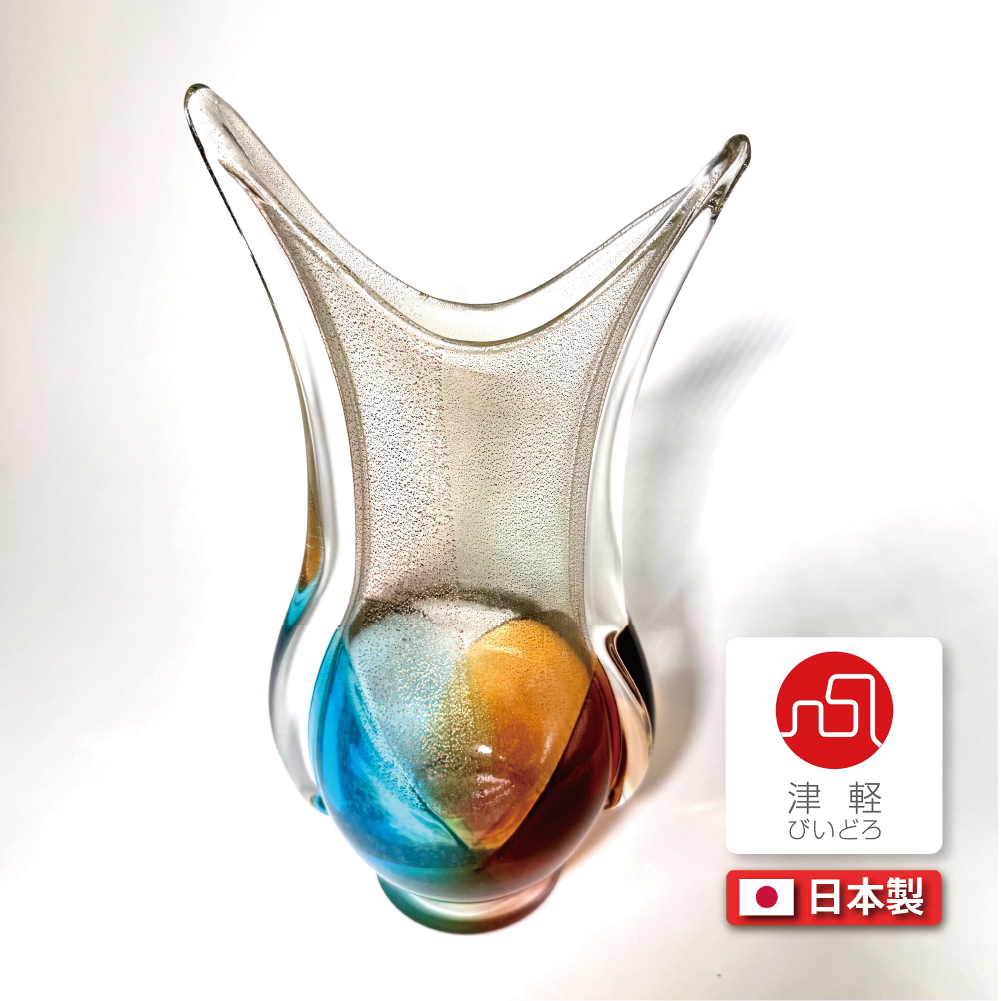 日本津輕玻璃|秋村実作品|金箔玻璃花瓶