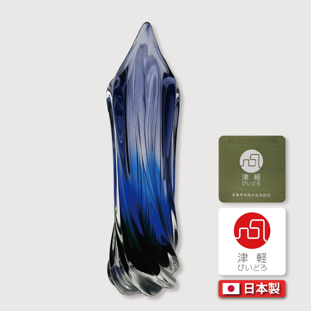 日本津輕玻璃|深海藍玻璃花瓶|