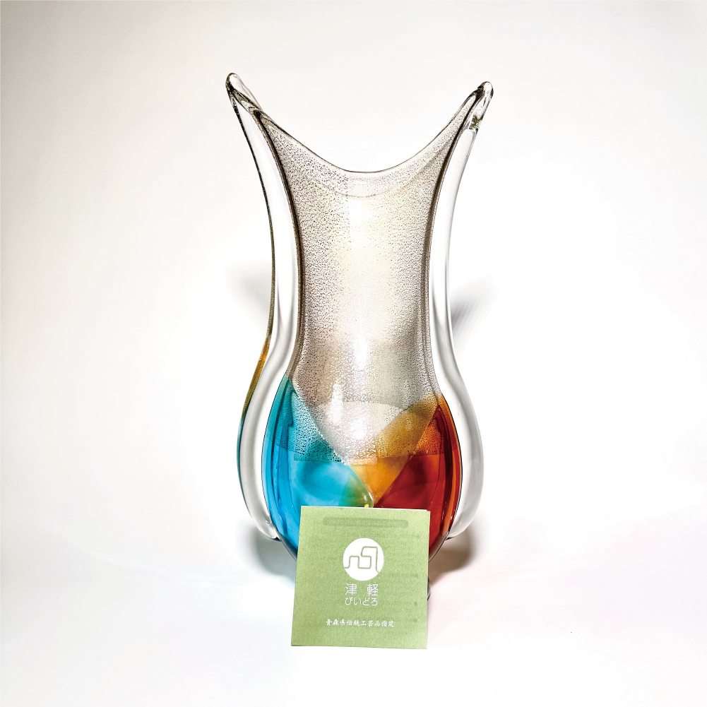 日本津輕玻璃|秋村実作品|金箔玻璃花瓶