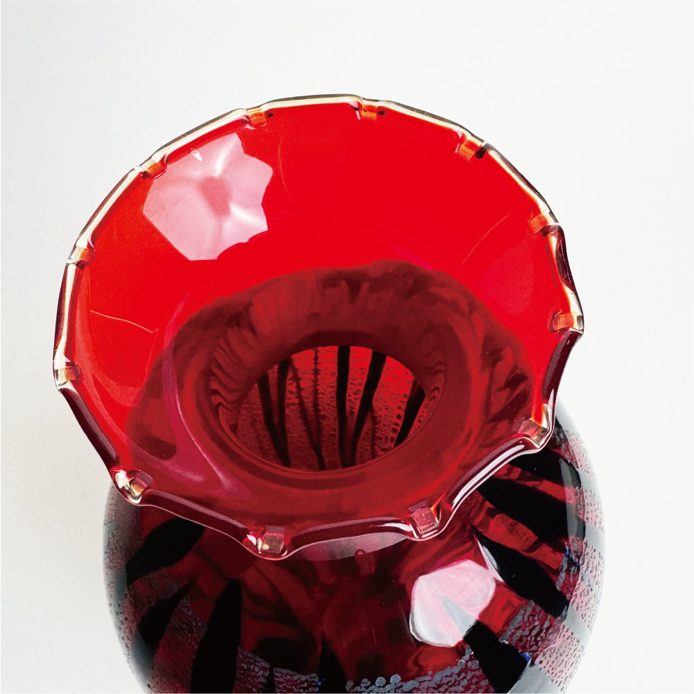 日本津輕玻璃|石塚硝子|寶石紅玻璃花瓶|