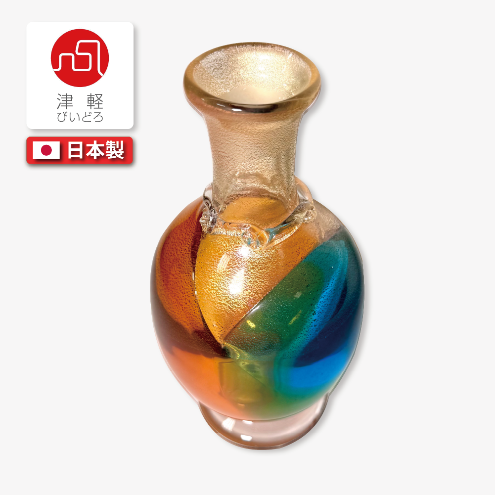 日本津輕玻璃|秋村実作品|聚寶盆|酒瓶