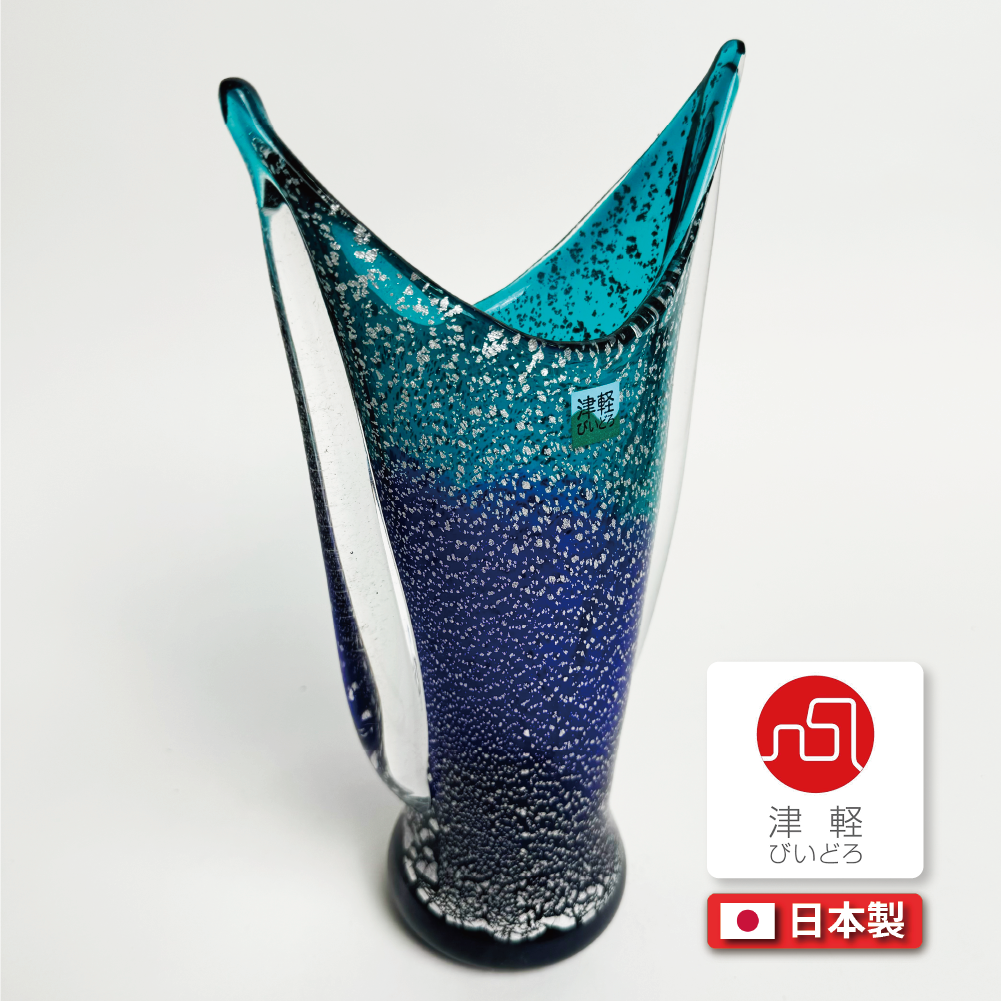 日本津輕玻璃|漂浮海洋銀箔玻璃花瓶|