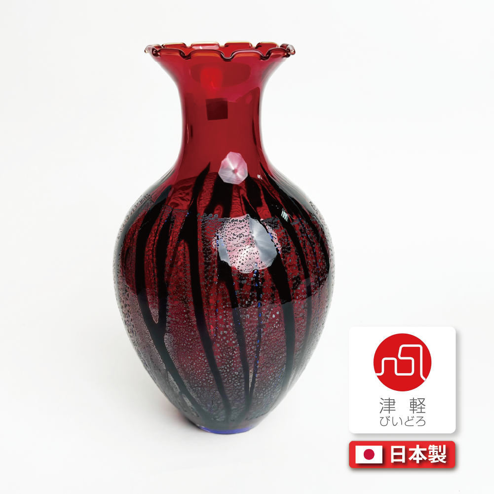 日本津輕玻璃|石塚硝子|寶石紅玻璃花瓶|