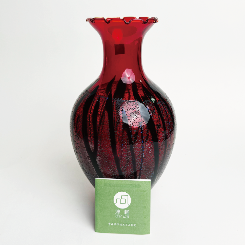 日本津輕玻璃|石塚硝子|寶石紅玻璃花瓶|