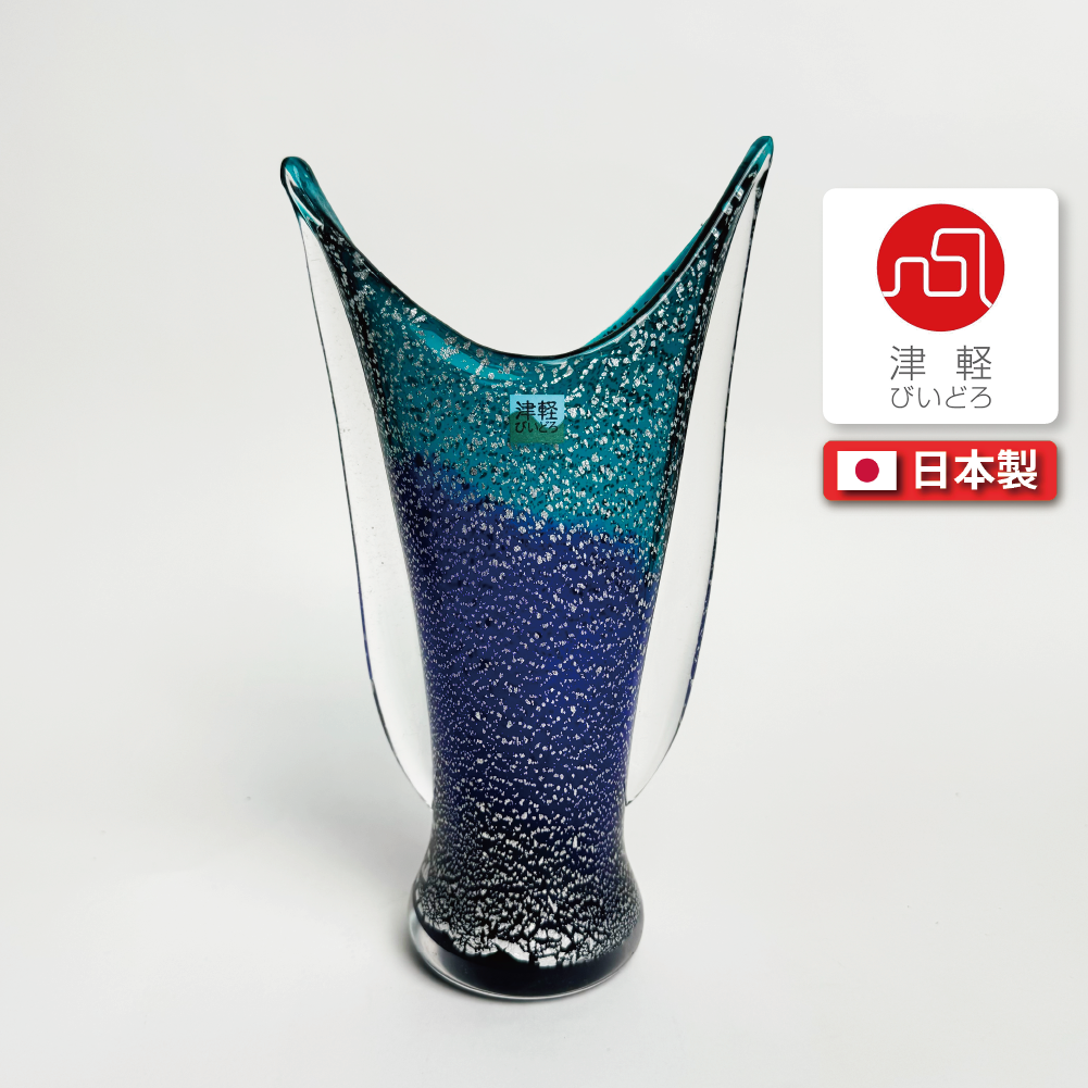 日本津輕玻璃|漂浮海洋銀箔玻璃花瓶|