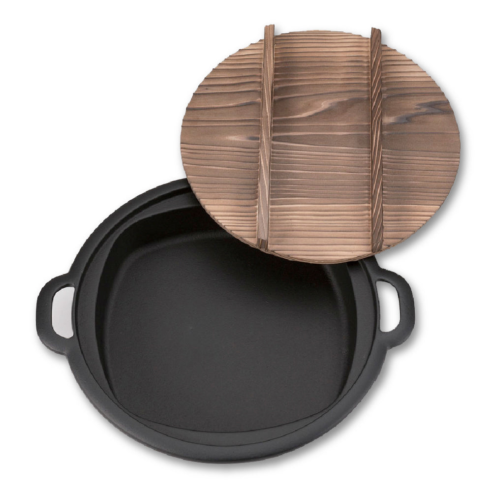 Rock casting|24 cm dumpling pot|With wooden lid/Nanbu ironware/cast iron pot/sukiyaki pot/fried dumpling pan/double pan/nanbu ironware/iron pan 20044