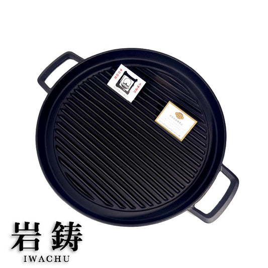 岩鑄|鑄鐵圓型烤盤|條紋烤肉盤/鑄鐵鍋/平底鐵板燒烤盤/烤肉盤/燒烤/烤肉/露營/圓形烤盤(23051)