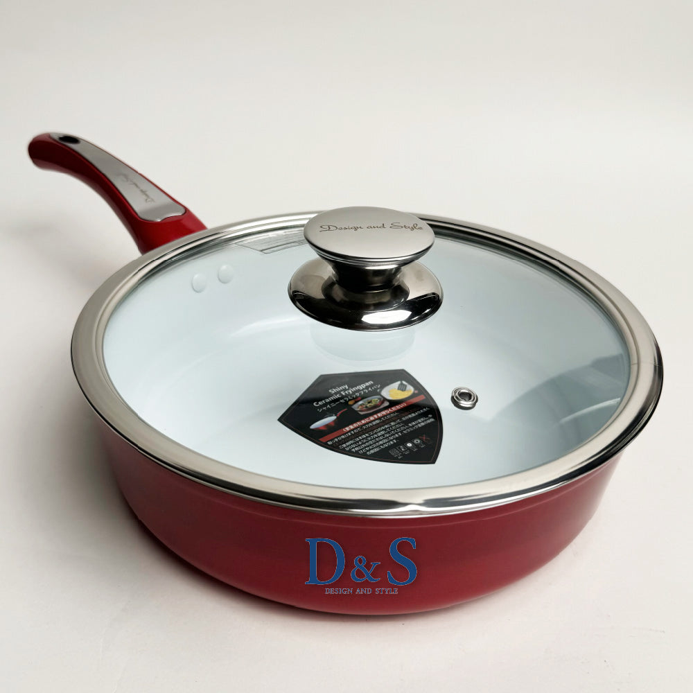 D&S | European style shiny ceramic flat bottom wok|With original glass lid|IH stove available