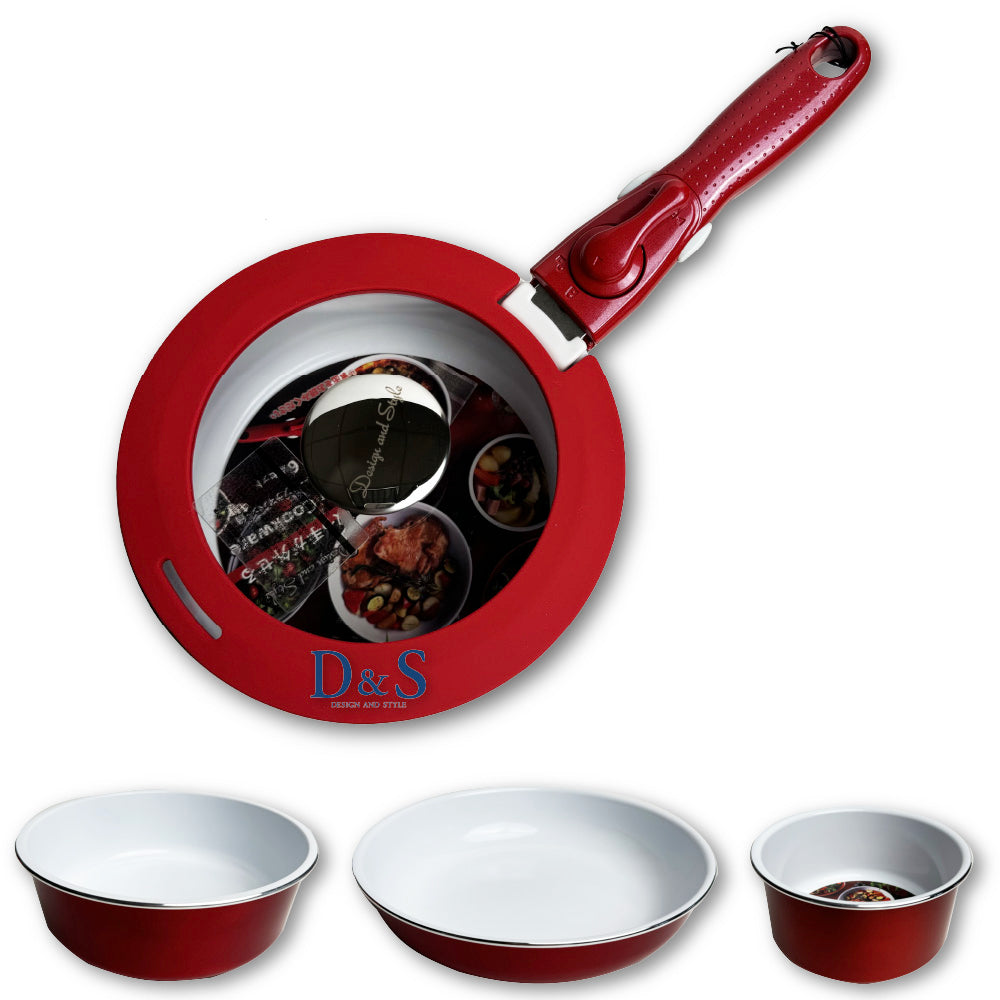 D&S | European-style shiny ceramic 6-piece set | Convenient storage | Pan, wok, and soup pot all at once | Comes with detachable handle | IH stove available