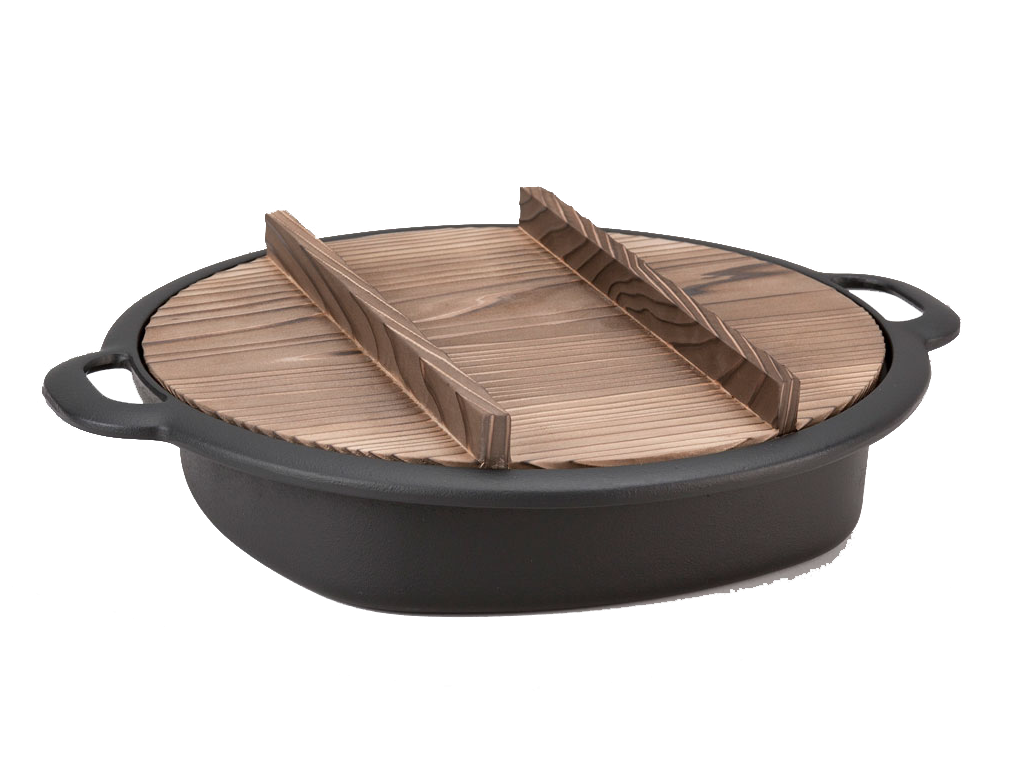 Rock casting|24 cm dumpling pot|With wooden lid/Nanbu ironware/cast iron pot/sukiyaki pot/fried dumpling pan/double pan/nanbu ironware/iron pan 20044