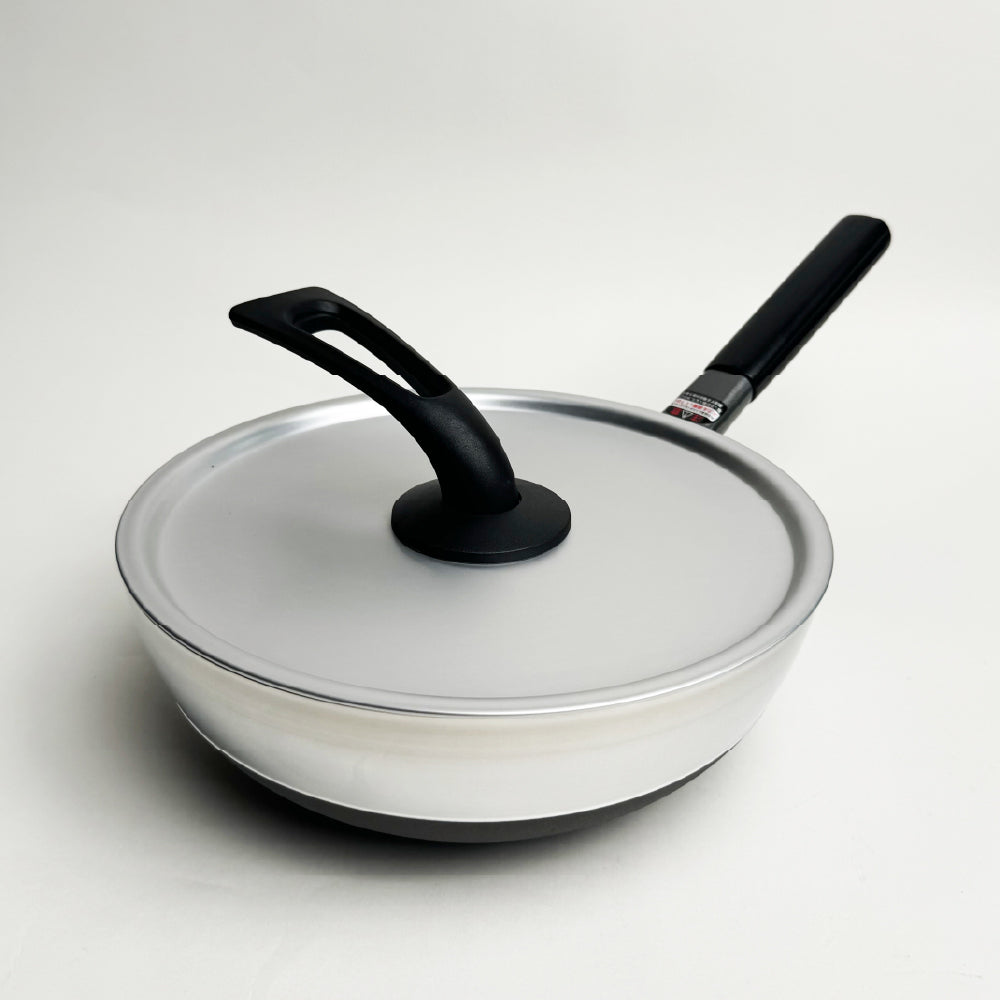 北陸アルミ|24cm不沾圓底煎炒鍋| Marutto Pan 系列|鋁鎂合金|附鍋蓋|IH爐可用