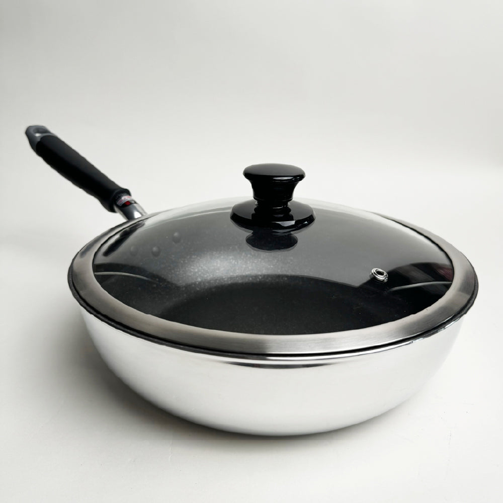 北陸アルミ|28cm不沾炒鍋|鋁鎂合金|附鍋蓋|IH爐可用|日本大金塗層