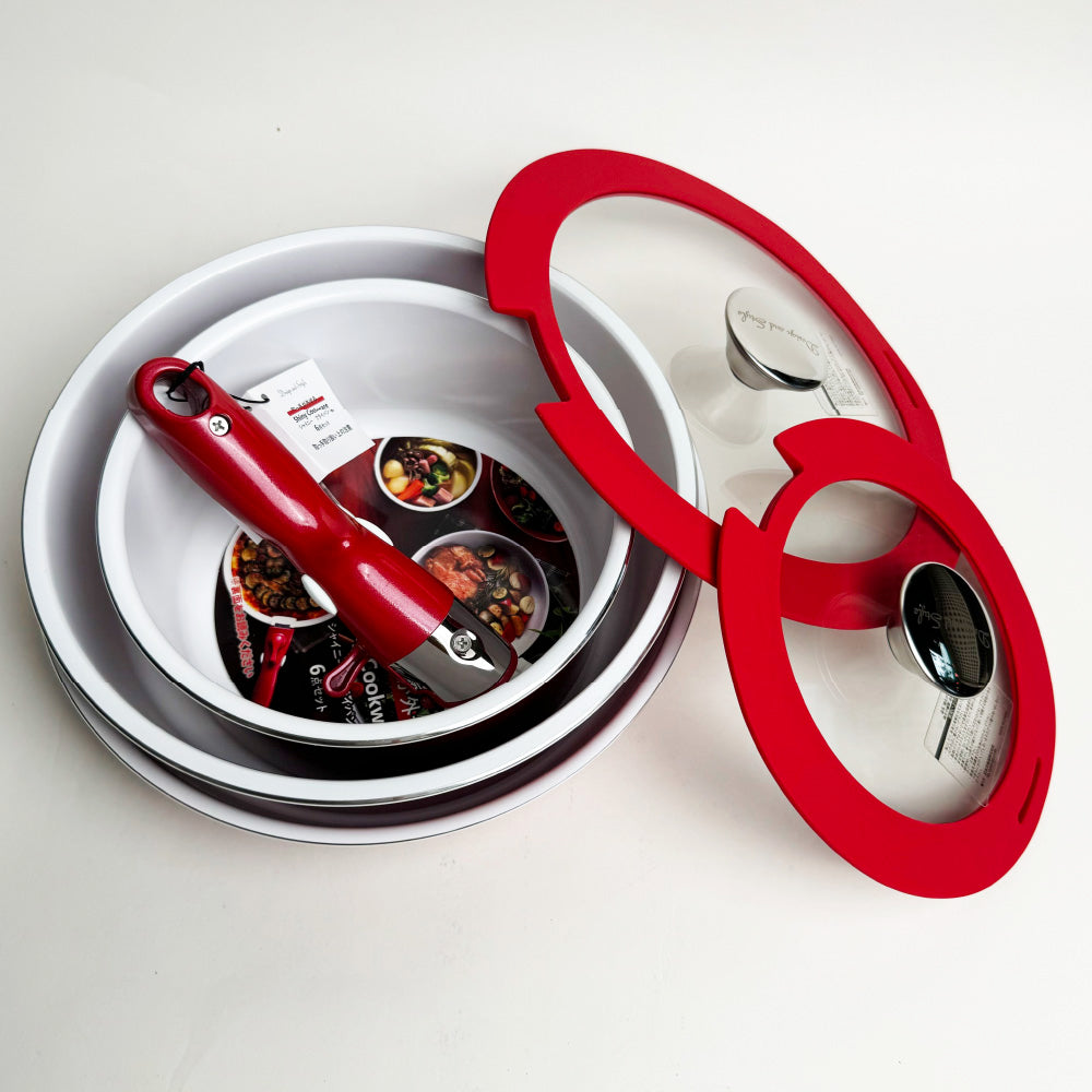 D&S | European-style shiny ceramic 6-piece set | Convenient storage | Pan, wok, and soup pot all at once | Comes with detachable handle | IH stove available