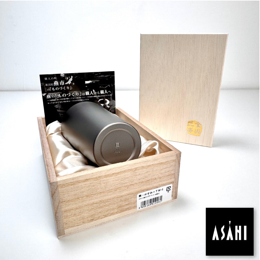 日本 ASAHI|霞 Kasumi 鈦杯|純鈦雙層飲用杯(附木盒)240ml|TW-5