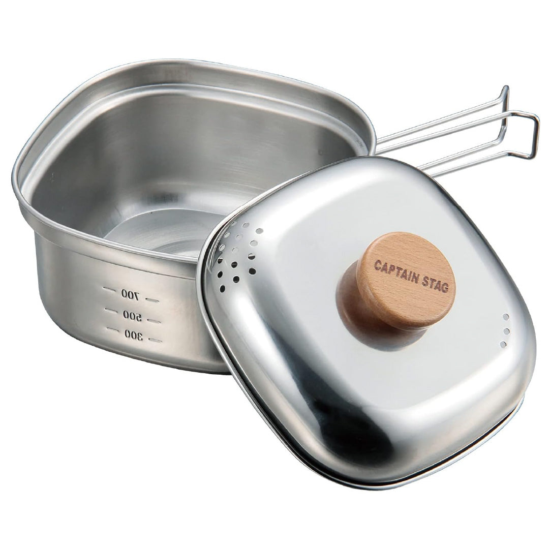 ⛺️LU CAPTAIN STAG|1.3L 14CM stainless steel square pot with lid/camping kettle cooker/camping/travel UH-4202/7