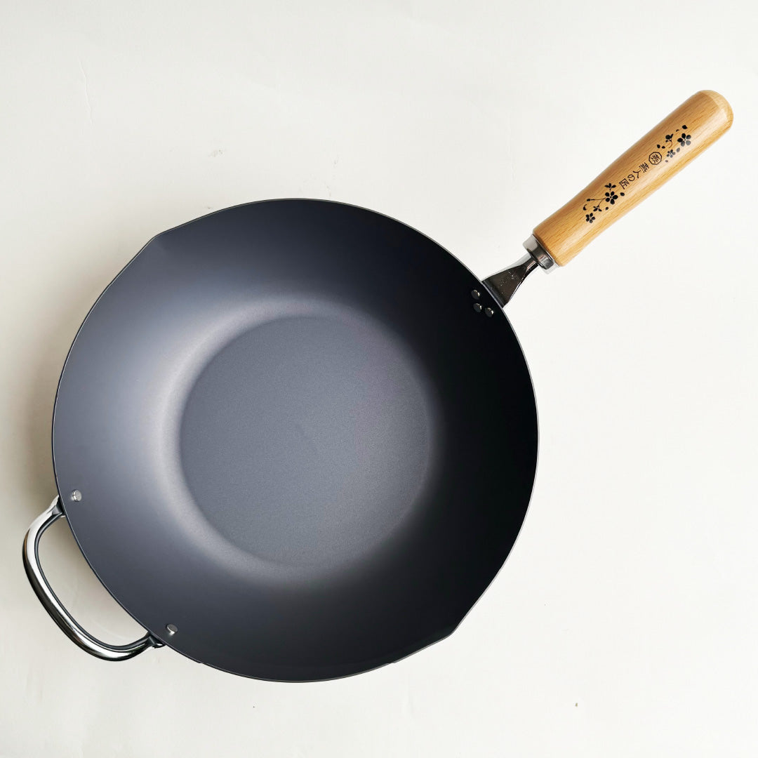 🇯🇵 Craftsman of Yanren| Iron wok|Tsubame Sanjo Sakurain|30/33 cm|With ears|Deep wok/iron pot/sulfated pot ETT-100