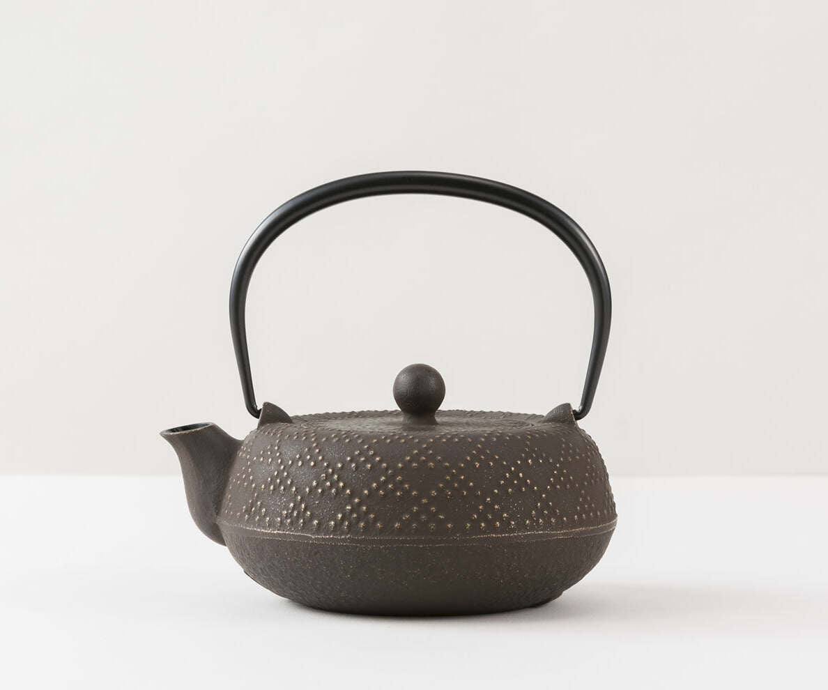 【日本岩鑄】0.55L 5型急須格子アラレ附濾網/南部鉄器/鐵壺/急需/鐵瓶/泡茶/琺瑯塗層/茶壺/鑄鐵壺12262