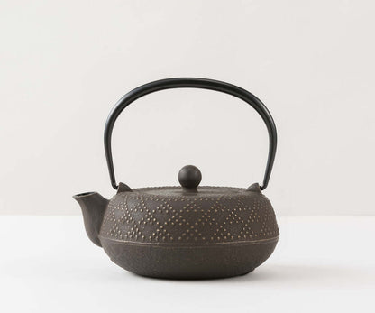 【日本岩鑄】0.55L 5型急須格子アラレ附濾網/南部鉄器/鐵壺/急需/鐵瓶/泡茶/琺瑯塗層/茶壺/鑄鐵壺12262