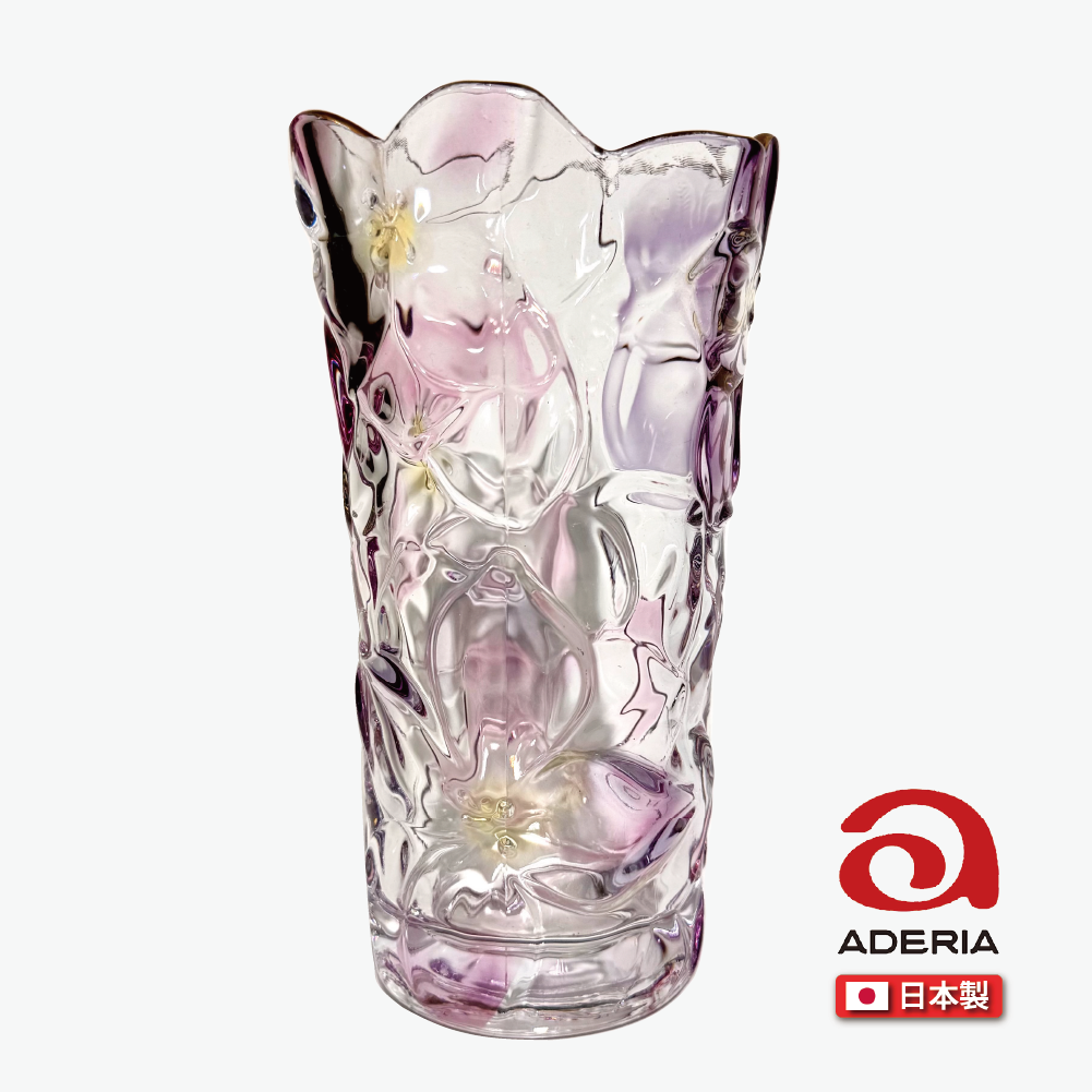 日本Aderia瓷器｜粉花圖騰玻璃花瓶