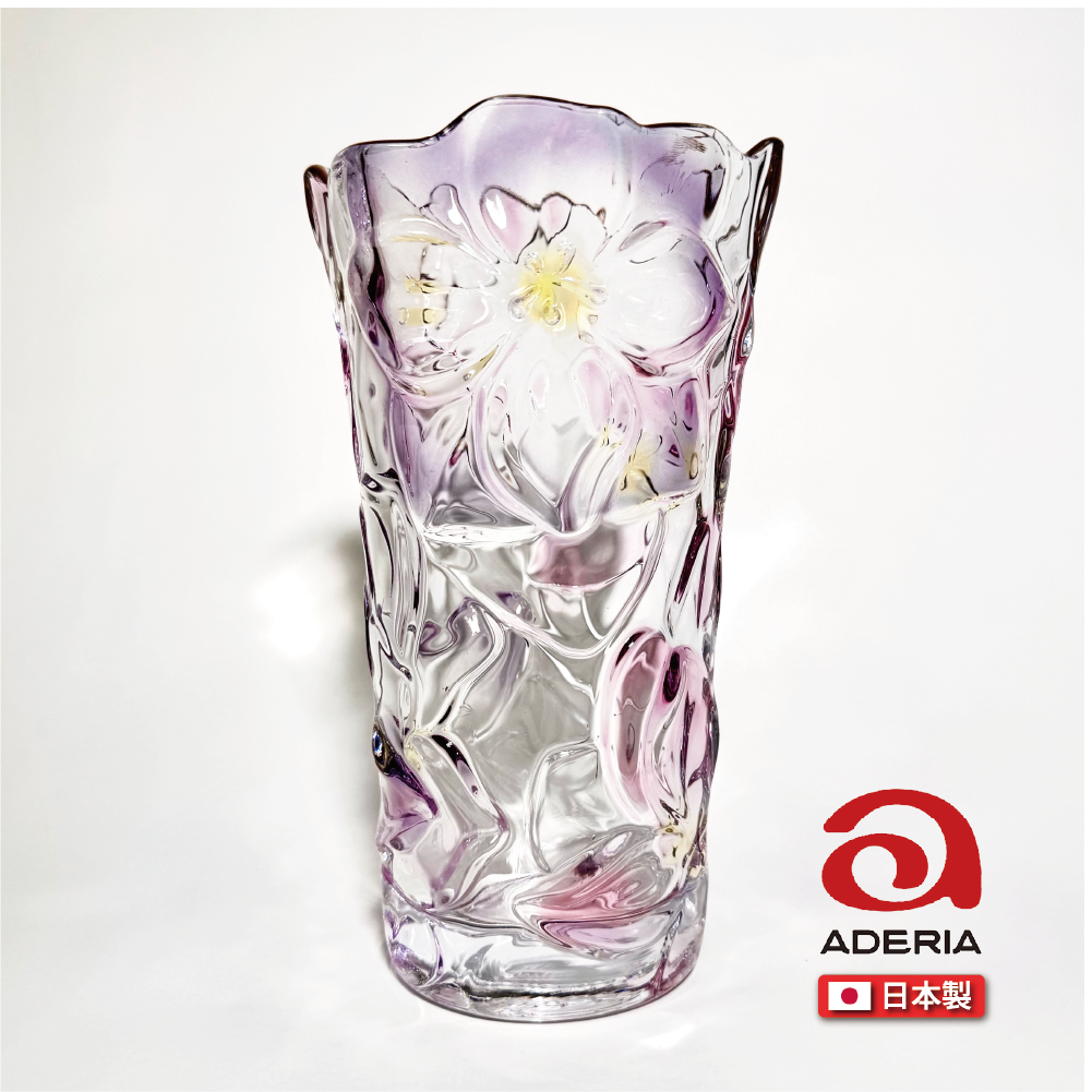 日本Aderia瓷器｜粉花圖騰玻璃花瓶
