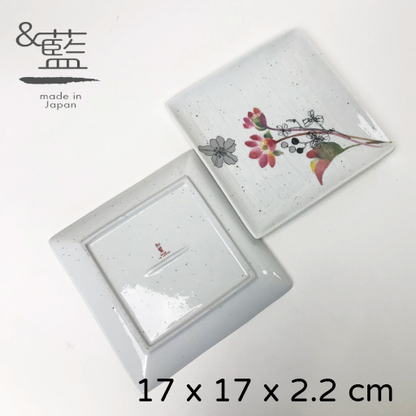 セラミック藍｜花ゆら正角皿｜花紋樣式方形瓷盤｜苧環｜雪割草