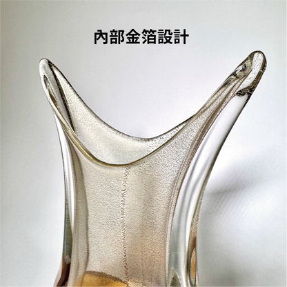 日本津輕玻璃｜秋村実作品｜金箔玻璃花瓶
