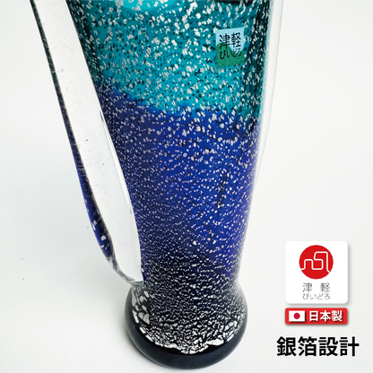 日本津輕玻璃｜漂浮海洋銀箔玻璃花瓶｜