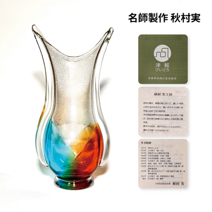 日本津輕玻璃｜秋村実作品｜金箔玻璃花瓶