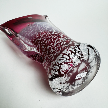 日本津輕玻璃｜玫瑰紅銀箔玻璃花瓶｜