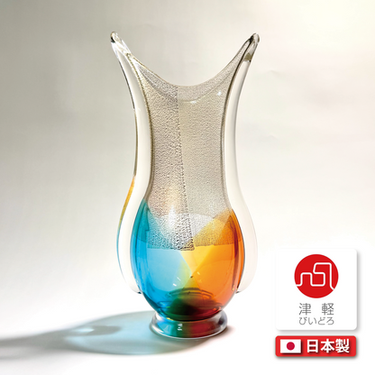 日本津輕玻璃｜秋村実作品｜金箔玻璃花瓶