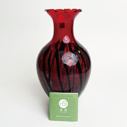 日本津輕玻璃｜石塚硝子｜寶石紅玻璃花瓶｜