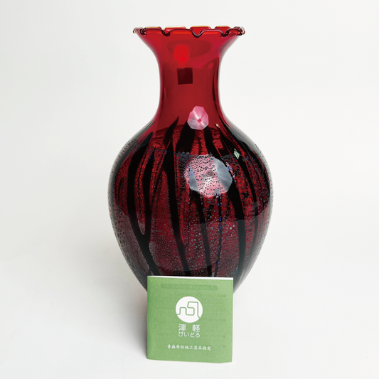 日本津輕玻璃｜石塚硝子｜寶石紅玻璃花瓶｜