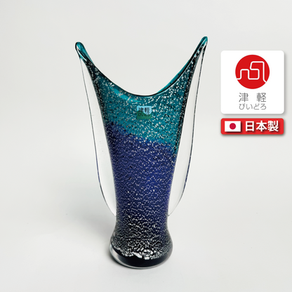 日本津輕玻璃｜漂浮海洋銀箔玻璃花瓶｜