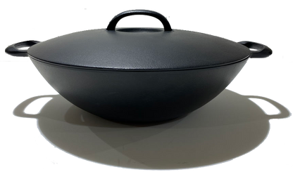 Rock casting｜32cm flat multi-purpose pot｜With iron lid｜Wok/frying pan/iron pot/cast iron pot/two-handed pot/double-eared pot/southern iron/wok 21062