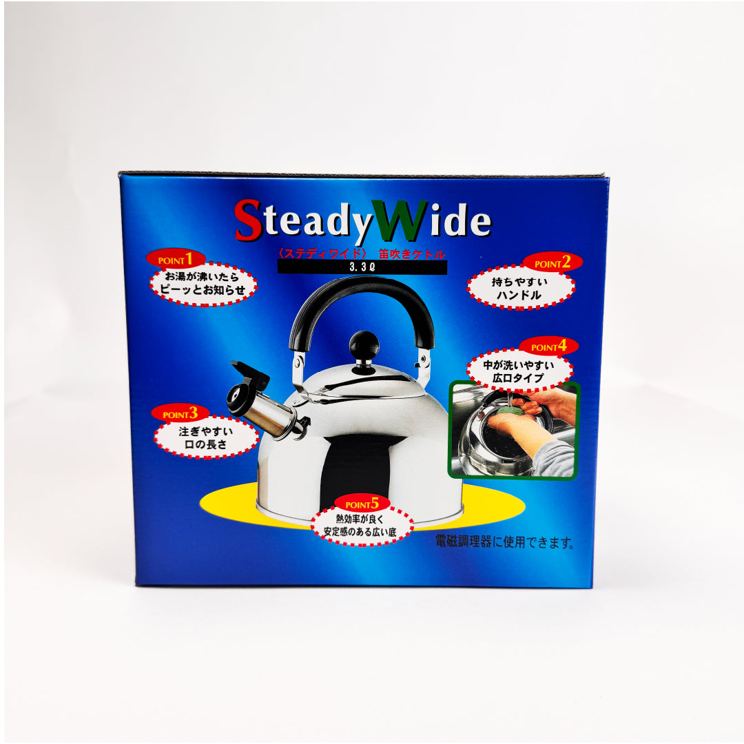 竹井器物｜日本製｜Kettle｜18-8不鏽鋼 Steady Wide 笛音水壺 3.3L