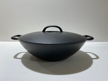 Rock casting｜32cm flat multi-purpose pot｜With iron lid｜Wok/frying pan/iron pot/cast iron pot/two-handed pot/double-eared pot/southern iron/wok 21062