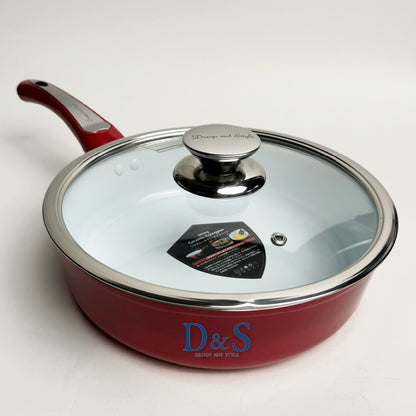 D&amp;S | European style shiny ceramic flat bottom wok｜With original glass lid｜IH stove available