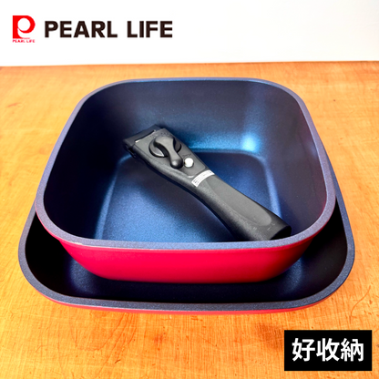 Pearl｜Stack Plus藍鑽塗層｜IH適用｜可拆手柄，方形鍋五件組｜耐磨鑽石塗層｜烤箱適用｜HB-5920