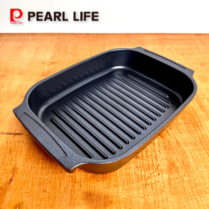Pearl｜藍鑽塗層波浪烤盤 HB-2530｜IH爐用不沾烤盤｜石釜風烤肉盤｜全熱源對應