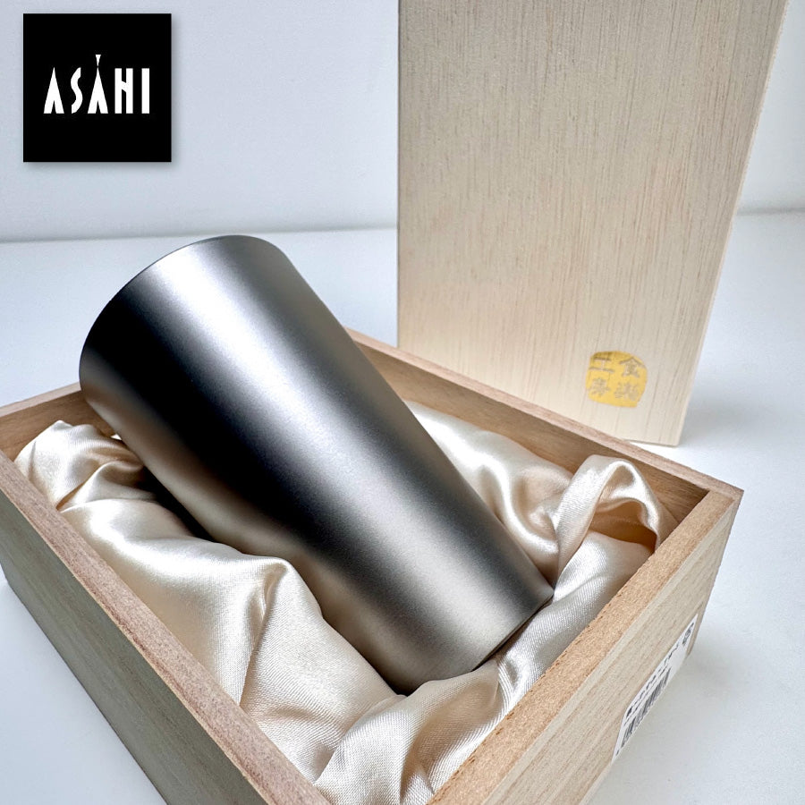 純鈦雙層杯日本製｜ASAHI 霞Kasumi TW-5｜240ml 霧面噴砂鈴杯（附木盒