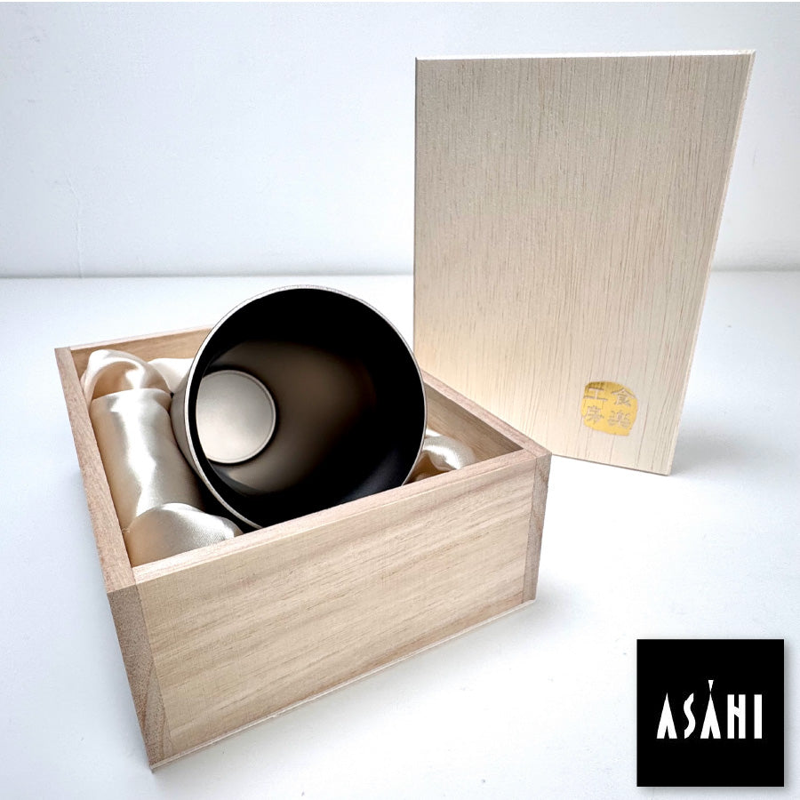純鈦雙層杯日本製｜ASAHI 霞Kasumi TW-5｜240ml 霧面噴砂鈴杯（附木盒